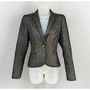 SISLEY Paris Black Crinkled Blazer Jacket Textured Tailored Women Size 40 (US 8)